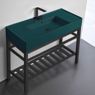 Console Bathroom Sink Green Console Sink With Matte Black Base, Modern, 40